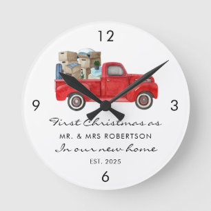 Horloge Ronde Premier Noël En tant que M. et Mme Red Truck Nouve