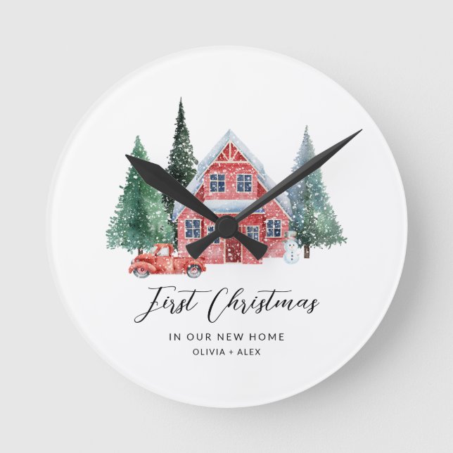 Horloge Ronde Premier Noël Ornement personnalisé Nouveau Accueil (Recto)