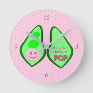 Horloge Ronde Prêt pour la pop bébé fille pois rose