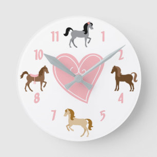 Horloge Ronde Pretty Ponies and Pink Heart Horse