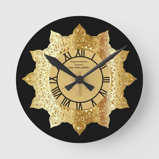 Horloge Ronde Priest 50th Golden Jubilee Gold Personalized Clock (Recto)