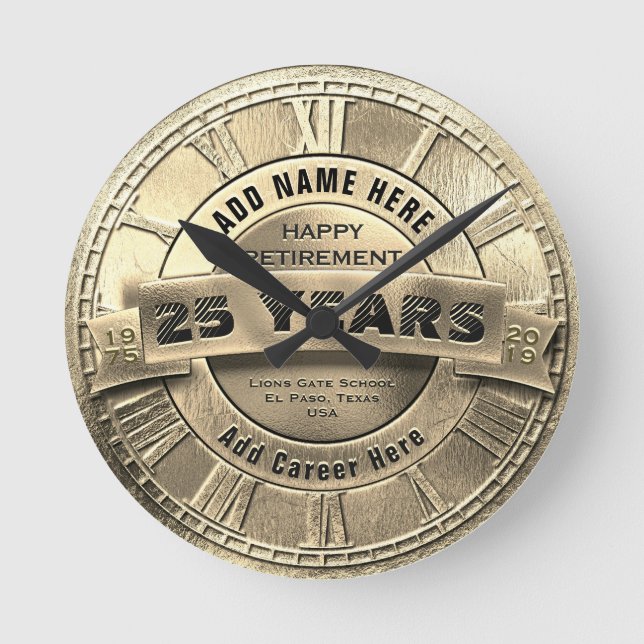 Horloge Ronde Prime de retraite Gold personnalisée (Recto)