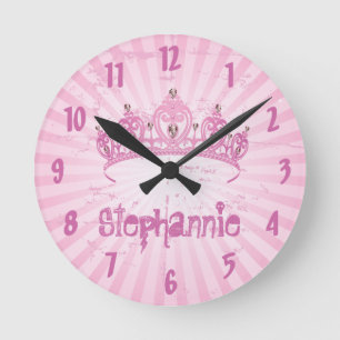 Horloge Ronde Princesse nommée personnalisée Crown Tiara de rose