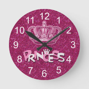 Horloge Ronde Princesse Rose Pailleté Brillante Glitter & Couron