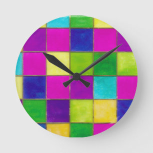 Horloge Ronde Psychédélique, Eglise en verre tendu Neon Hippie