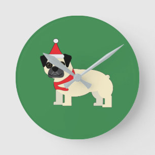 Horloge Ronde Pug de Noël