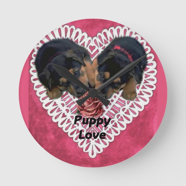 Horloge Ronde Puppy Love Valentines (Recto)