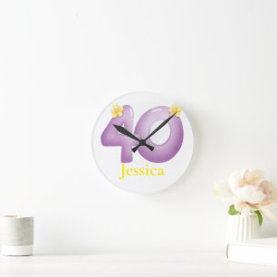 Horloge Ronde Purple 40e anniversaire Golfer cadeau, 40 ans élég