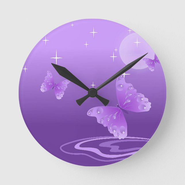 Horloge Ronde Purple Butterfly Animals Beautiful Love Destiny (Recto)