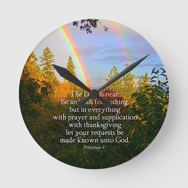 Horloge Ronde Rainbow Forest Écriture chrétienne Bible Verse (Recto)