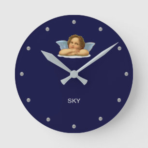 Horloge Ronde Raphaël Chérubin Élégant sur Fond Bleu Marine