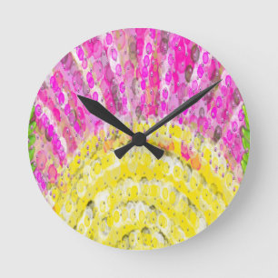 Horloge Ronde Ray Of Sunshine en Jaune et Fuchsia