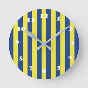 Horloge Ronde Rayures bleu foncé et jaune