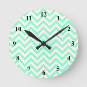 Horloge Ronde Rayures mignonnes de zigzag de turquoise de