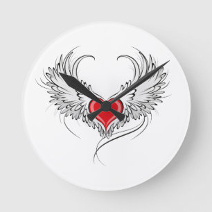 Horloge Ronde Red Angel Coeur avec ailes