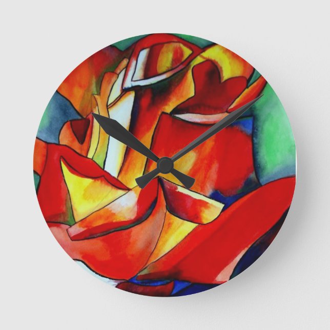 Horloge Ronde Red France Libre rose aquarelle art (Recto)