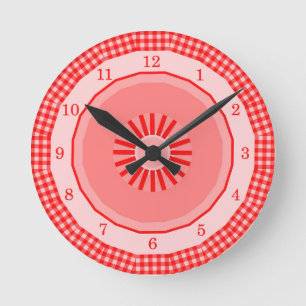 Horloge Ronde Red Gingham Country Checks Numbered