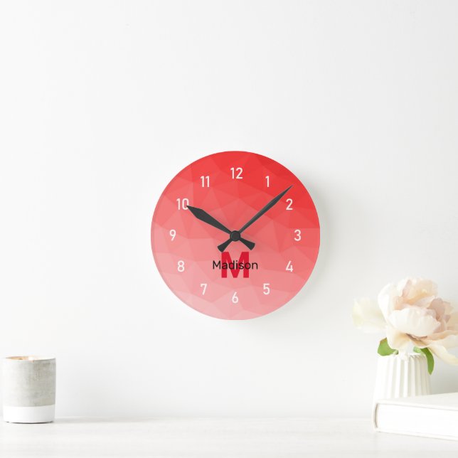 Horloge Ronde Red gradient geometric mesh pattern Monogram (Maison)