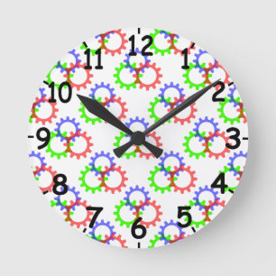 Horloge Ronde Red, Green Gears and Blue