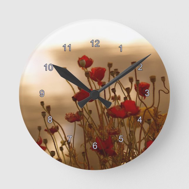 Horloge Ronde Red Poppies & Sunlight Flowers Flora Photo Clock (Recto)
