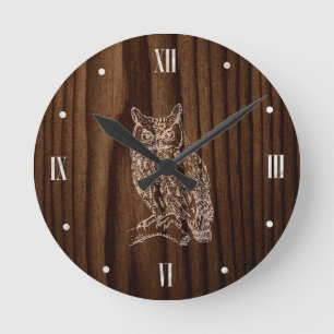 Horloge Ronde Regard du bois avec l'horloge murale de hibou