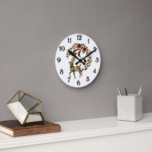 Horloge Ronde Reindeer de Noël et étoiles