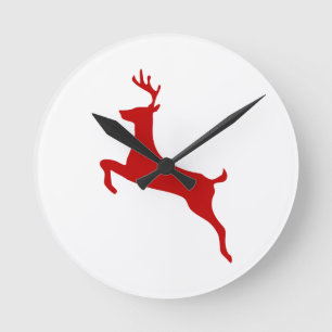 Horloge Ronde Reindeer Jump Noël Rouge Silhouette Golf Balls