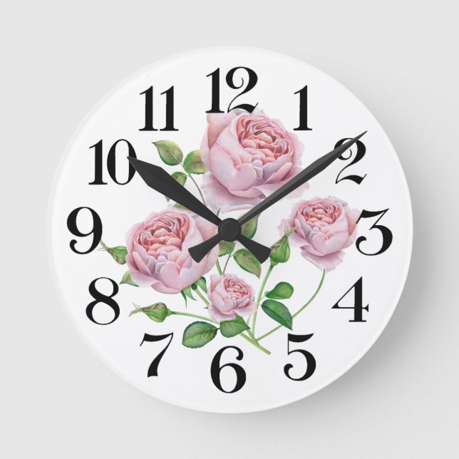 Horloge Ronde reloj de pared rosas a la acuarela (Recto)