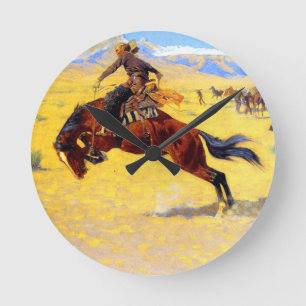 Horloge Ronde Remington Old West Horse et Cowboy