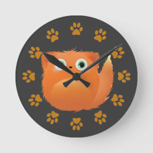 Horloge Ronde Renard de dessin animé mignon et duveteux