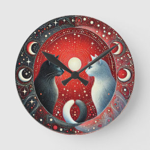 Horloge Ronde Représentation artistique de chats Yin et Yang