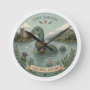 Horloge Ronde Restez Curieux Cozy Cryptide Nessie Monstre du Loc