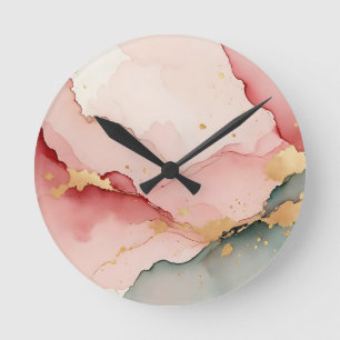 Horloge Ronde Résumé abstrait rose sarcelle or