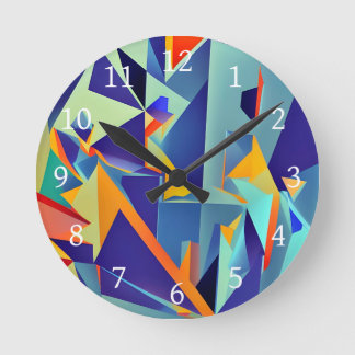 Horloge Ronde Résumé Design 290 Cubisme Bleu Orange