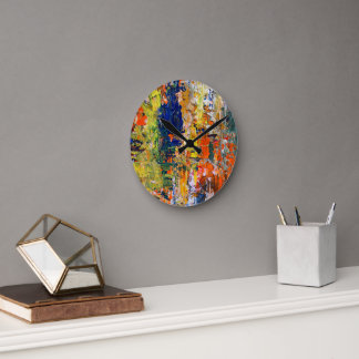 Horloge Ronde Résumé spontané - Peinture à l'huile Textures