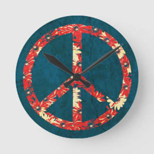 Horloge Ronde Rétro 60 s Hippy Peace Sign