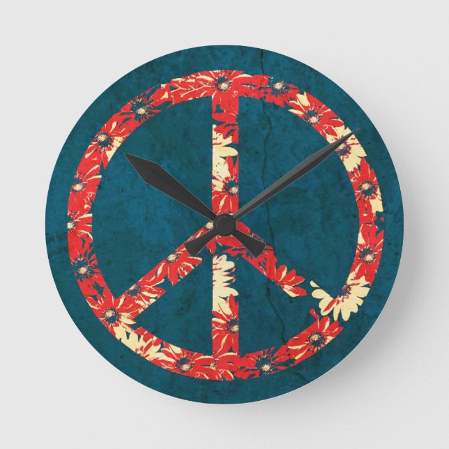 Horloge Ronde Rétro 60 s Hippy Peace Sign (Recto)