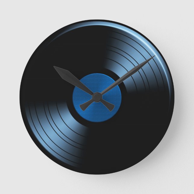 Horloge Ronde Rétro album de disque vinyle dans le bleu (Recto)