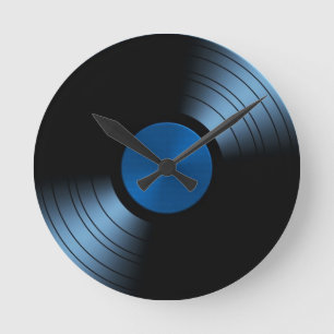 Horloge Ronde Rétro album de disque vinyle dans le bleu