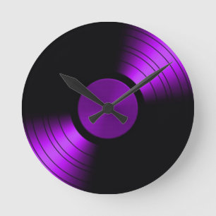 Horloge Ronde Rétro album de disque vinyle dans le pourpre