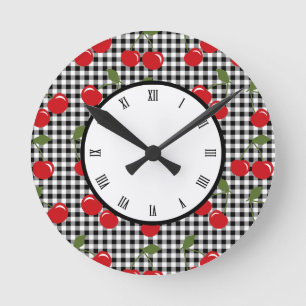 Horloge Ronde Rétro guingan de cerise