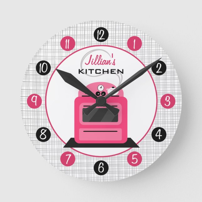 Horloge Ronde Retro Hot Pink Stove Personalized Kitchen Clock (Recto)