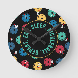 Horloge Ronde 😍 Retro Pickleballs / Noir avec des nombres Round