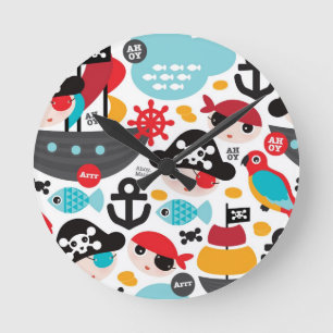 Horloge Ronde Rétro pirate illustration sailing