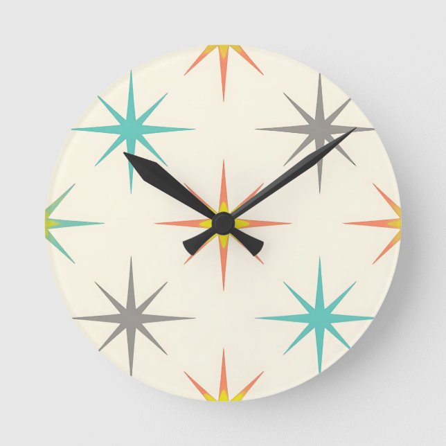 Horloge Ronde Retro Starburst Mid-Century Pattern (Recto)