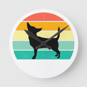 Horloge Ronde Retro Sunset Chihuahua
