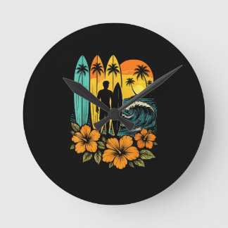 Horloge Ronde Retro Surf Beach Sunset Tropical