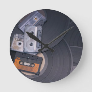 Horloge Ronde rétros enregistreurs à cassettes et disques viny