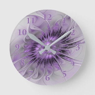 Horloge Ronde Rêve de fleur de lavande Art fractal abstrait mode