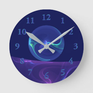 Horloge Ronde Rêve Violet Bleu Lumineux Art Fractal Abstrait